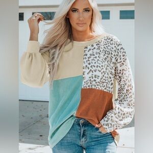 Colorblock Leopard Print Sweater